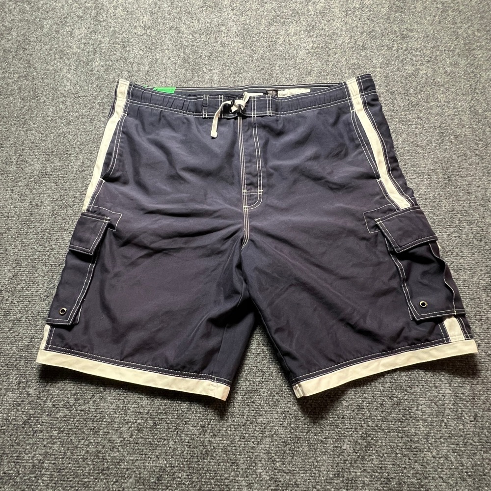 Urban Up Pipeline Mens Navy Blue Cargo Swim Trunks White Stripe Board Shorts XL
